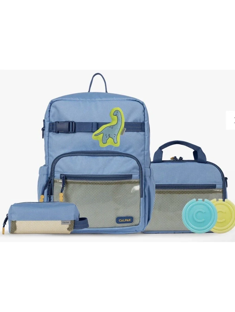 Calpak Kids Backpack Bundle Blue  Lunch Bag Pencil Case Dinosaur Pluffy NWT
